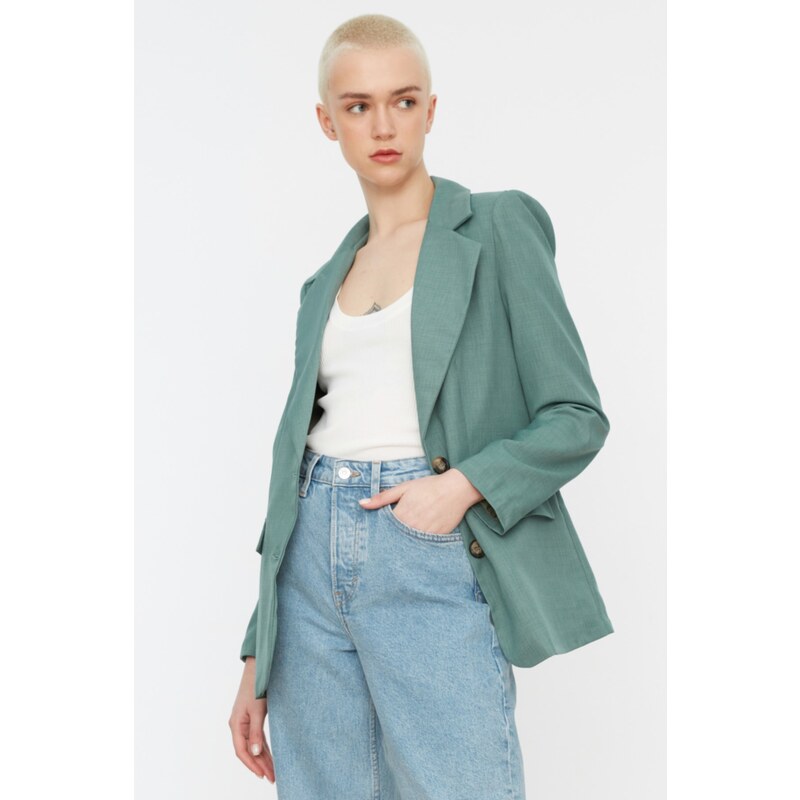 Trendyol Mint Plain Belted Blazer Jacket