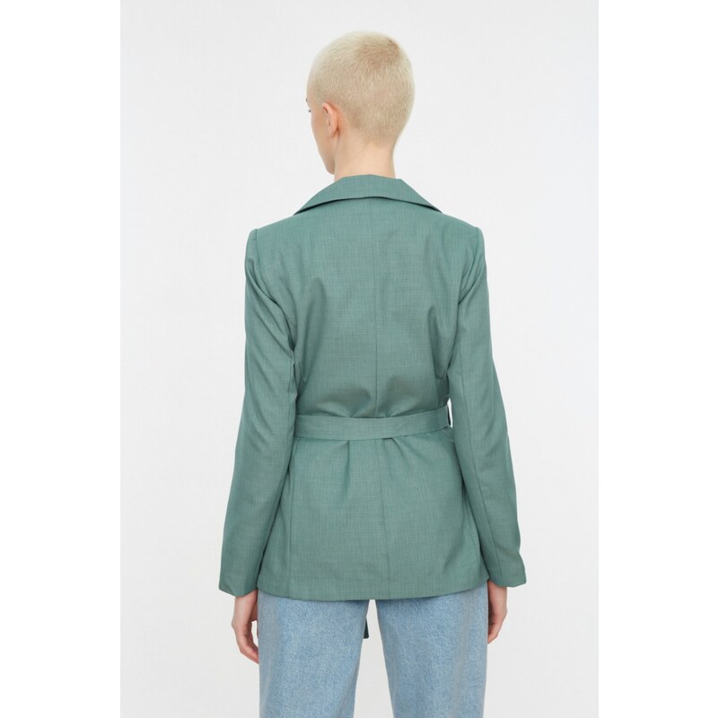 Trendyol Mint Plain Belted Blazer Jacket