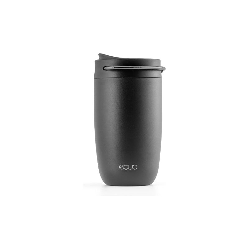 EQUA DUO Sada 2 EQUA produktů Cup Black 300 ml termohrnek z nerezové oceli + Mismatch Graphite 750 ml ekologická skleněná lahev s obalem z umělé kůže