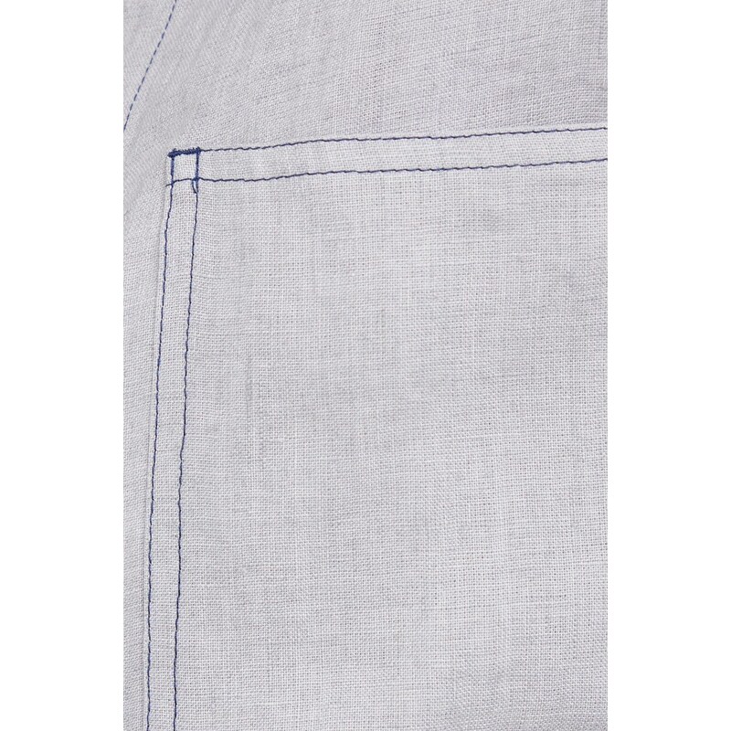 Plátěná košile Emporio Armani dámská, šedá barva, regular, s klasickým límcem