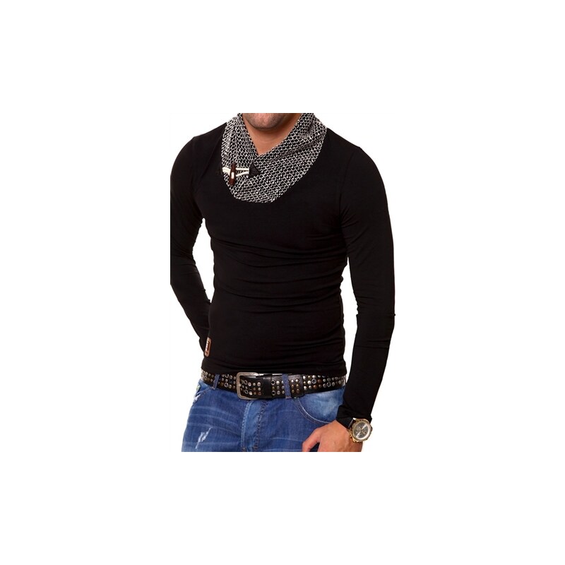 Pánské černé triko CARISMA s šálovým límcem / 3083-B
