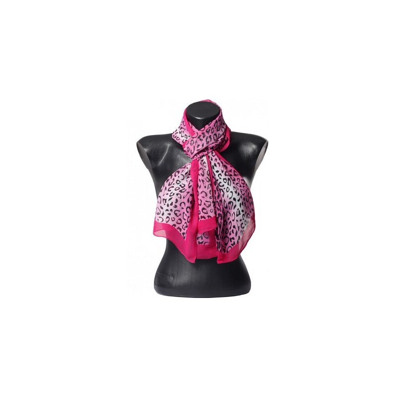 Dámský šátek 50x150, motiv levhart, barva růžová