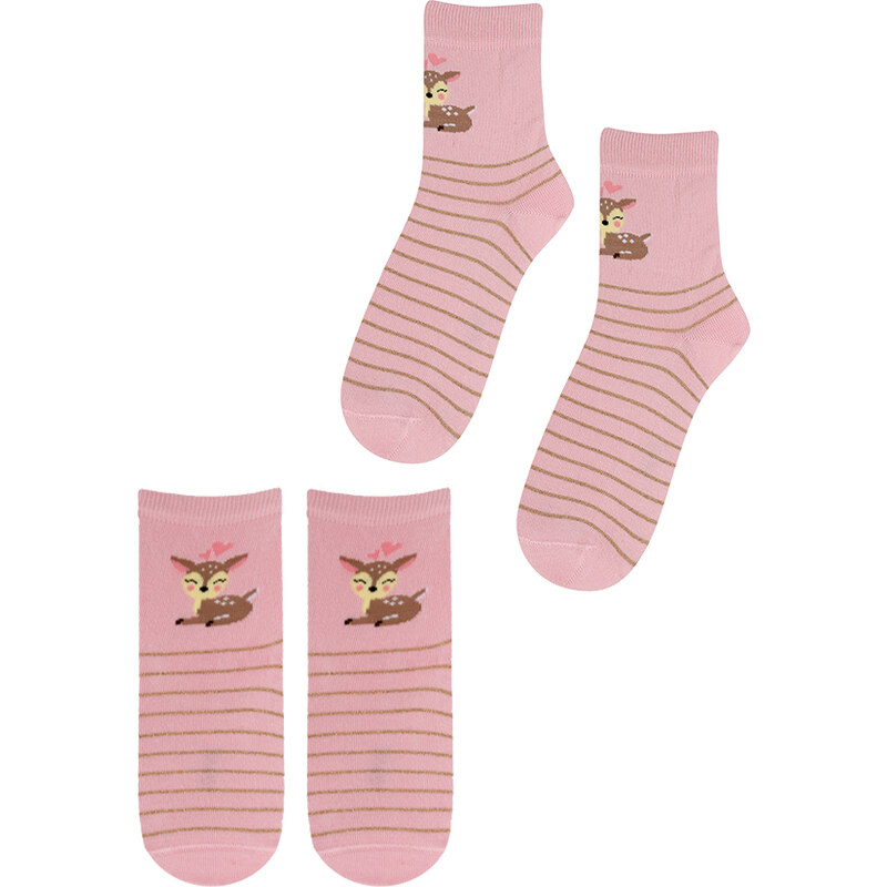 Dívčí ponožky s obrázkem WOLA SRNKA,PROUŽKY růžové