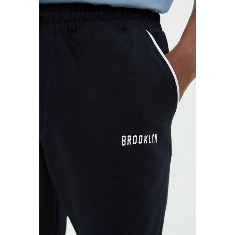 Trendyol Navy Blue Regular Fit Printed Pipeline Elastic Cuff Sweatpants