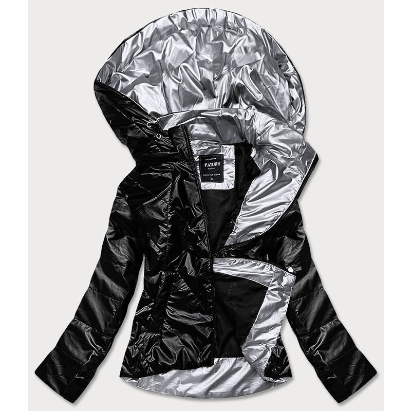 ATURE Černá dámská bunda se stříbrnou kapucí (RQW-7008)