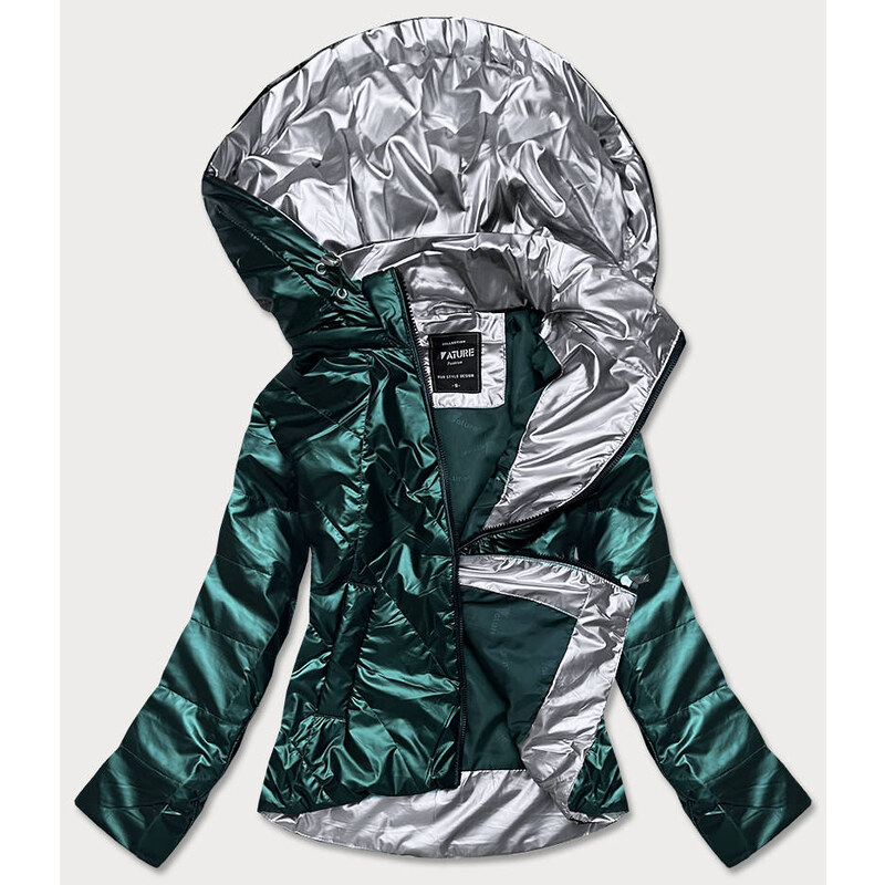 ATURE Zelená dámská bunda se stříbrnou kapucí (RQW-7008)