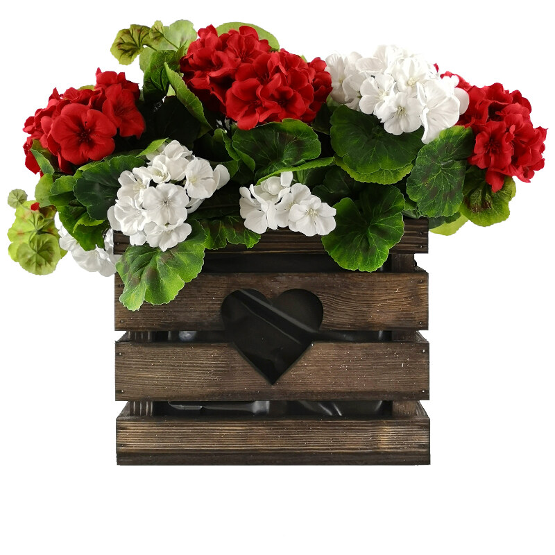 AMADEA Dřevěný květináč se srdíčkem tmavý, uvnitř s černou fólií, 27x27x21 cm, český výrobek