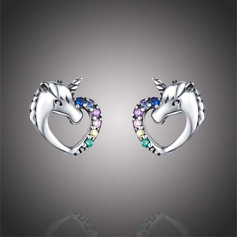 GRACE Silver Jewellery Stříbrné náušnice se zirkony Jednorožec, 64749504