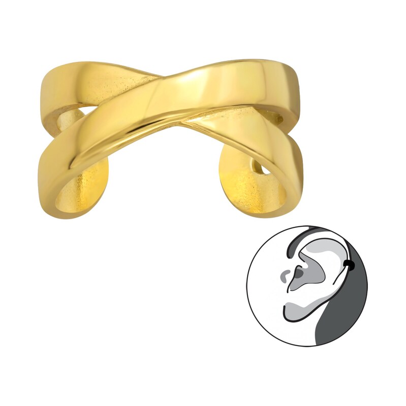 Atreya Stříbrná zlacená ear cuff záušnice CROSS LINE GOLD