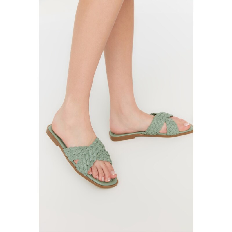 Trendyol Green Cross-Band Knitted Pattern Womens Slippers 107051757