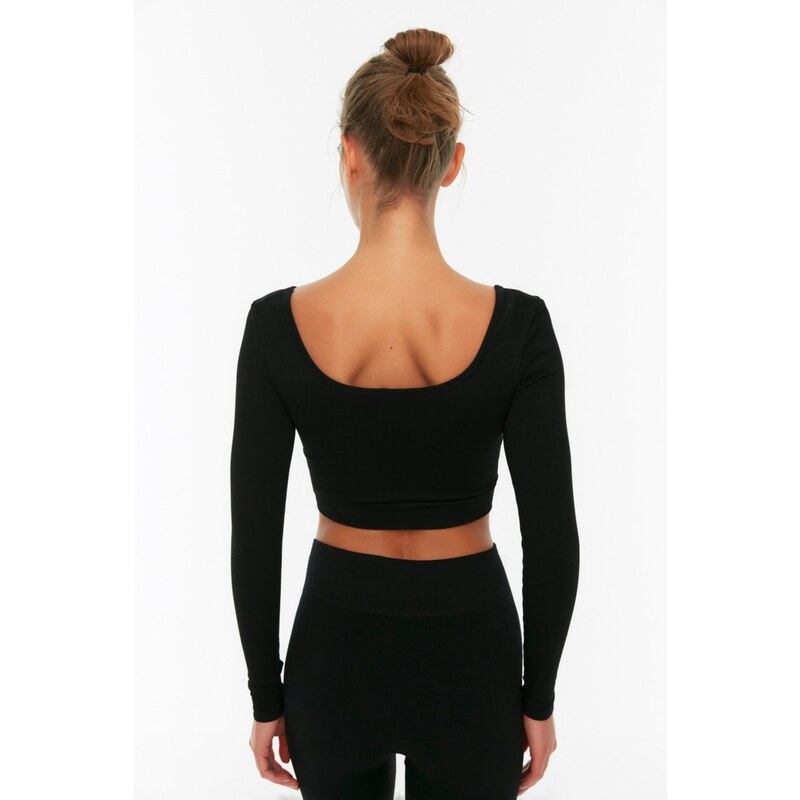 Trendyol Black Seamless/Seamless Crop Extra Stretchy Knitted Sports Top/Blouse