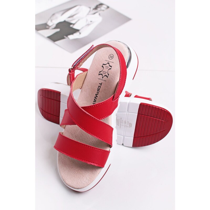 Comfy Červené kožené platformové sandály Lorena