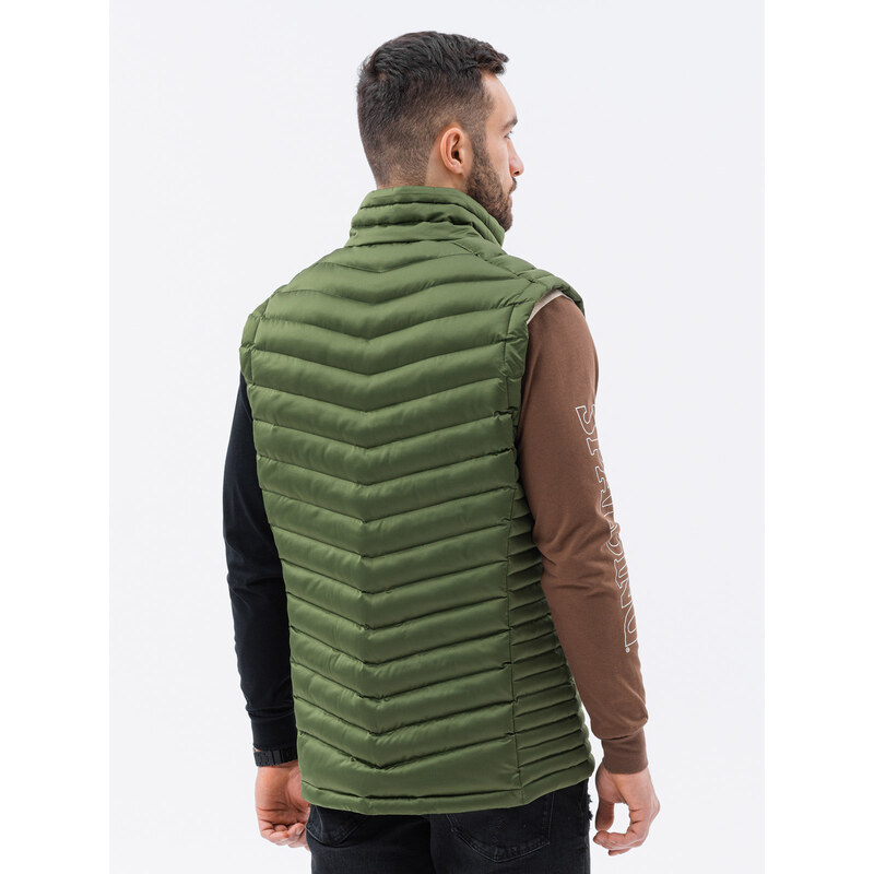 Ombre Clothing Pánská prošívaná vesta - tmavě zelená V54