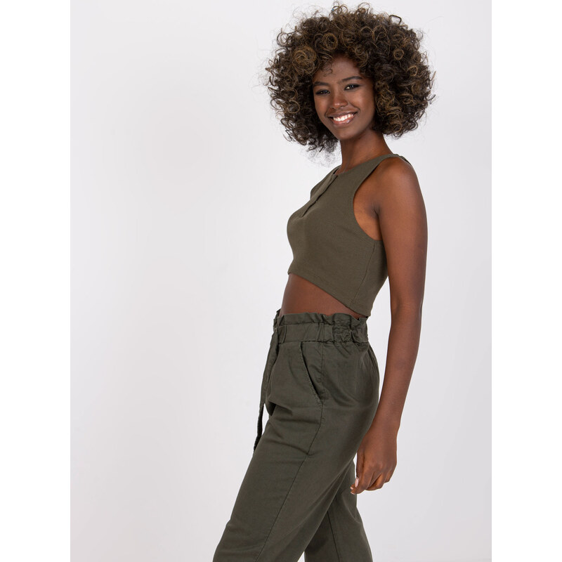 RUE PARIS KHAKI CROP TOP S KNOFLÍČKY RILEY --KHAKI