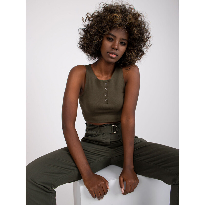 RUE PARIS KHAKI CROP TOP S KNOFLÍČKY RILEY --KHAKI