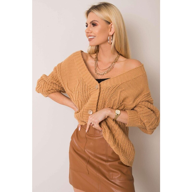 MladaModa Svetr Gianna se zapínáním na knoflíky barva camel