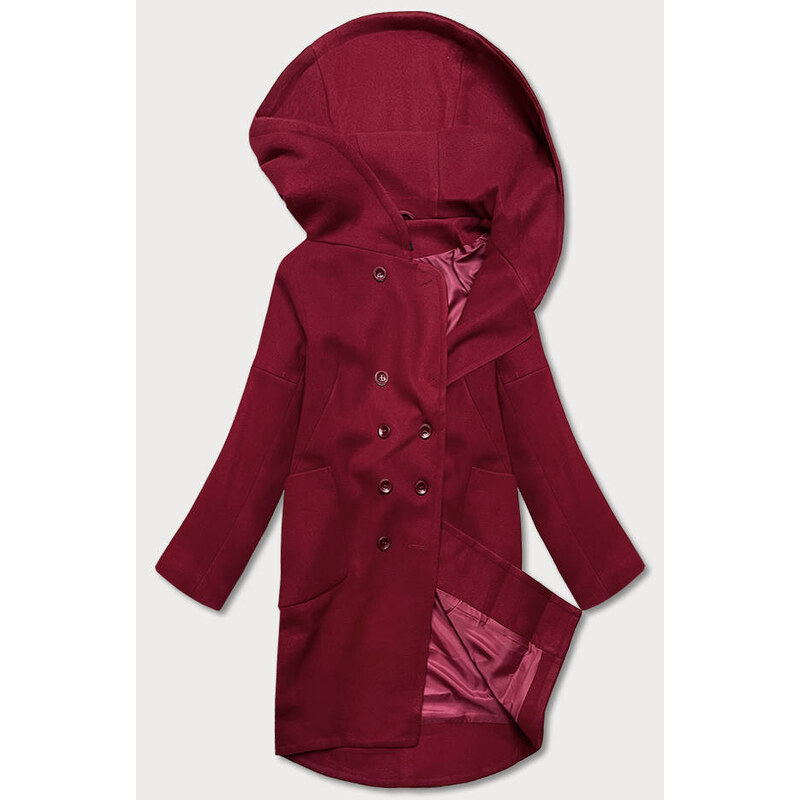 ROSSE LINE Dámský kabát plus size v bordó barvě s kapucí (2728) 104082376