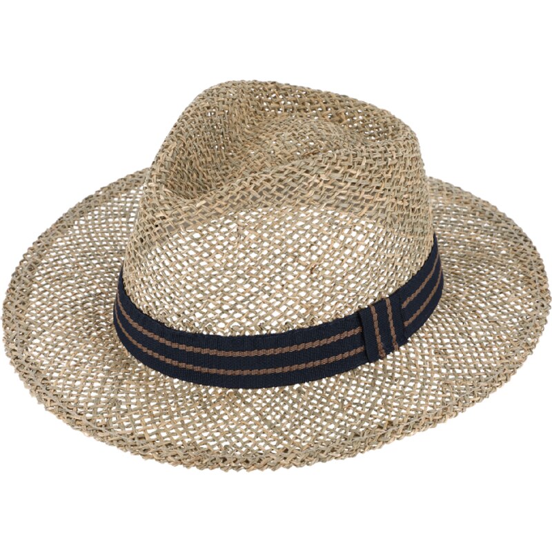 Fiebig Slaměný klobouk z mořské trávy s dvoubarevnou modrou stuhou - Fedora