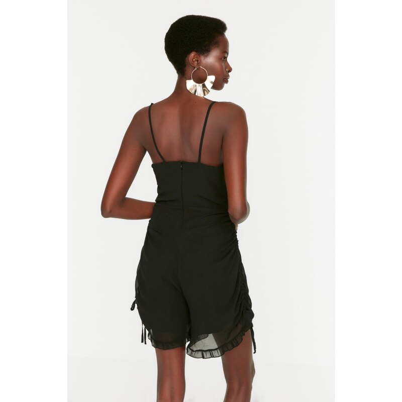 Trendyol Black Frill Detailed Chiffon Jumpsuit