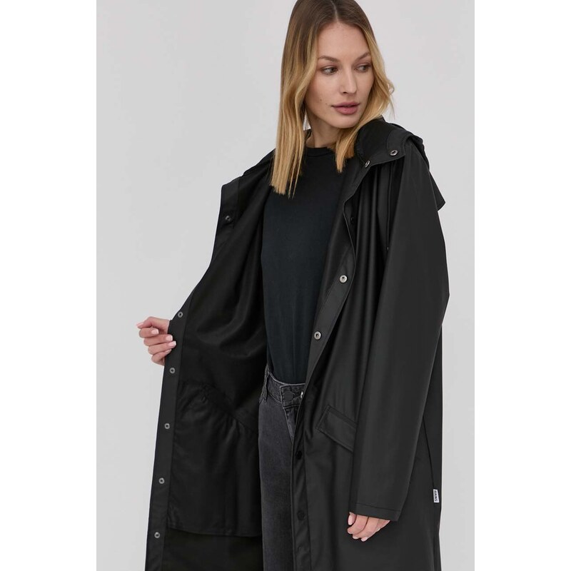 Bunda Rains 12020 Long Jacket černá barva, přechodná, 12020.01-Black