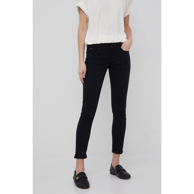 Kalhoty Pepe Jeans Soho dámské, černá barva, přiléhavé, medium waist