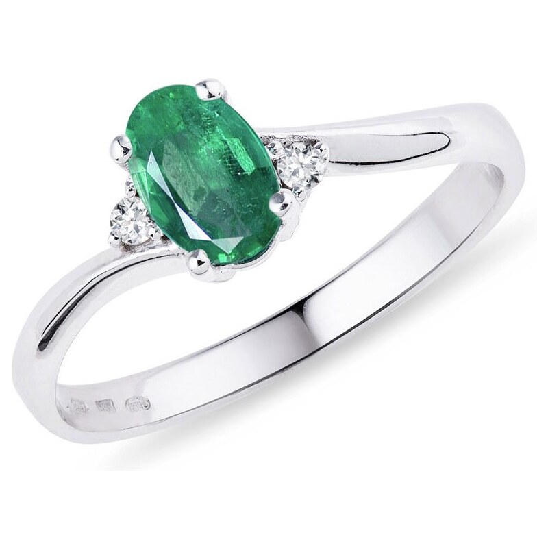 Smaragdový prsten s diamanty z bílého zlata KLENOTA K0027022