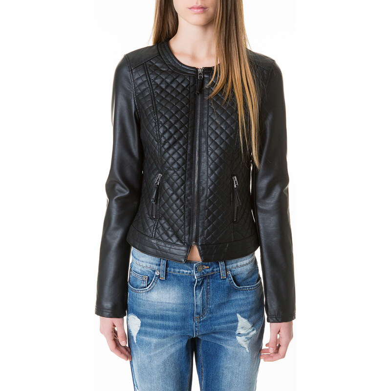 Tally Weijl Black Quilted Leather-Like Biker Jacket