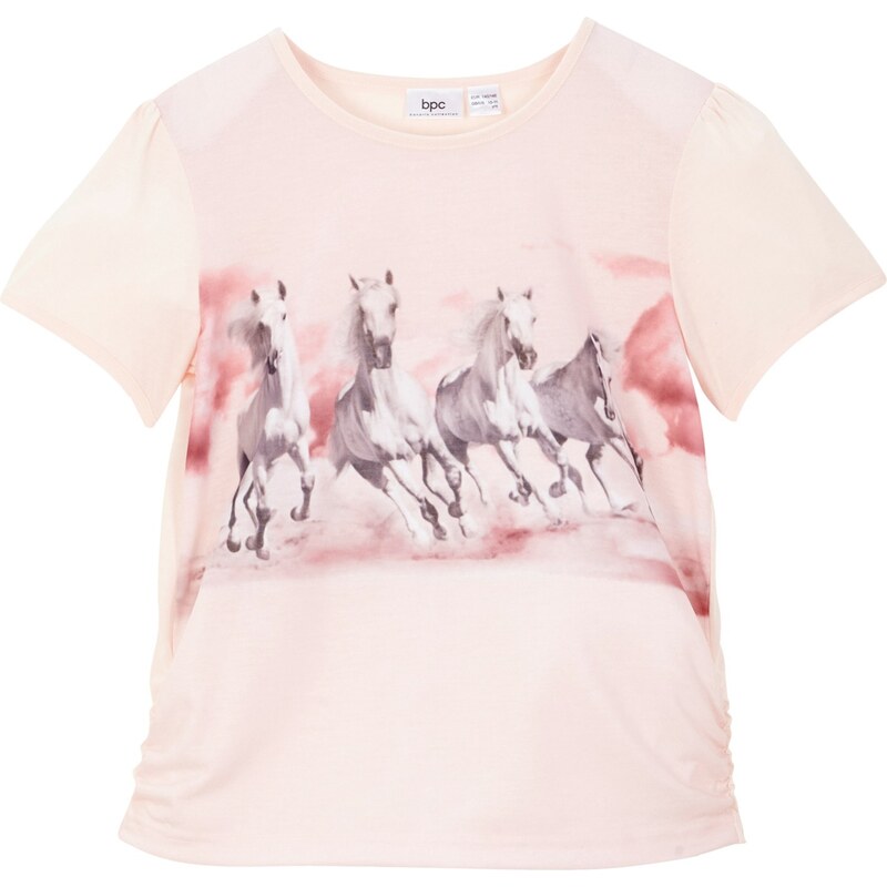 bonprix Dívčí tričko s fotografickým potiskem koně Růžová