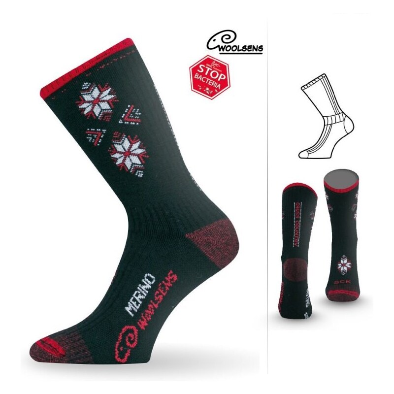 SCK merino silné ponožky Lasting černá / červená S