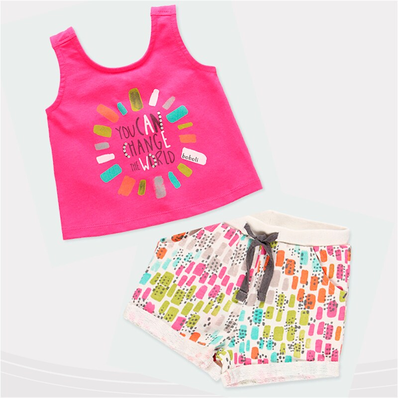 Boboli Dívčí tričko a šortky růžové/zelené Organic (set)