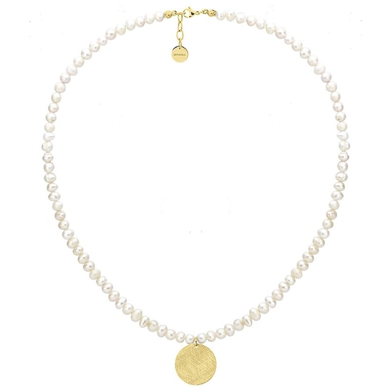 Manoki Perlový náhrdelník Barbara Gold - chirurgická ocel, sladkovodní perla