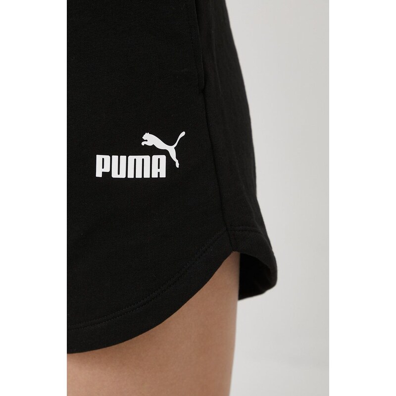 Kraťasy Puma Essentials dámské, černá barva, hladké, high waist, 848339