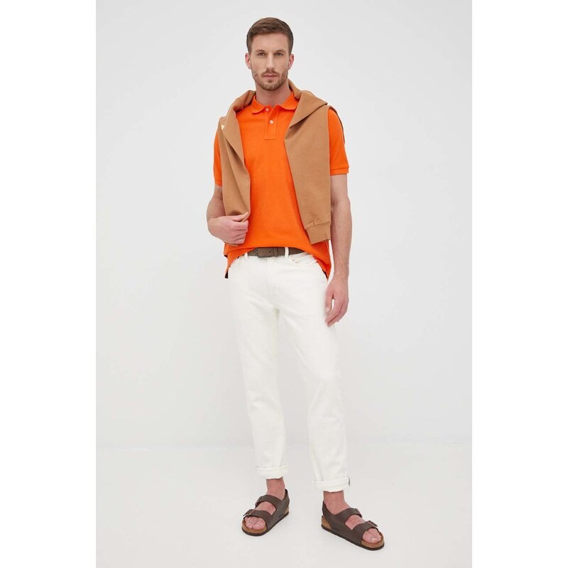 Bavlněné polo tričko Woolrich oranžová barva, hladký, CFWOPO0032MRUT2931-6098