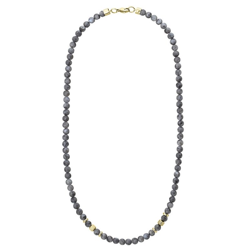Manoki Pánský korálkový náhrdelník Enrico Gold - 6 mm šedý labradorit