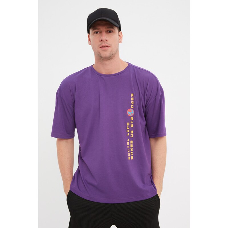 Trendyol Purple Oversize/Wide Fit Crew Neck Short Sleeve Abstract Printed T-Shirt