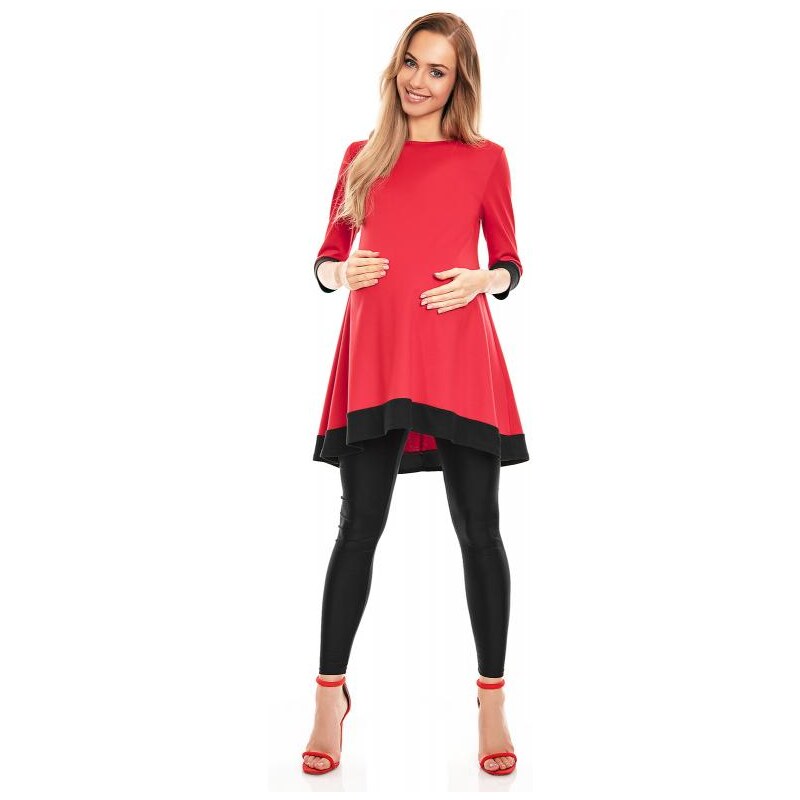 ProMamku Červené mini asymetrické šaty s lemem pro těhotné