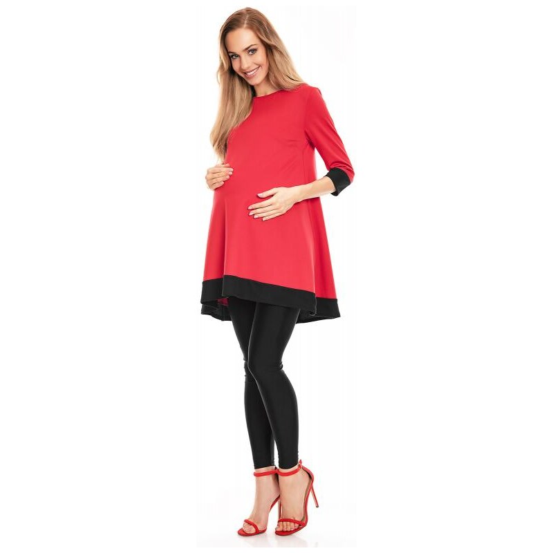 ProMamku Červené mini asymetrické šaty s lemem pro těhotné