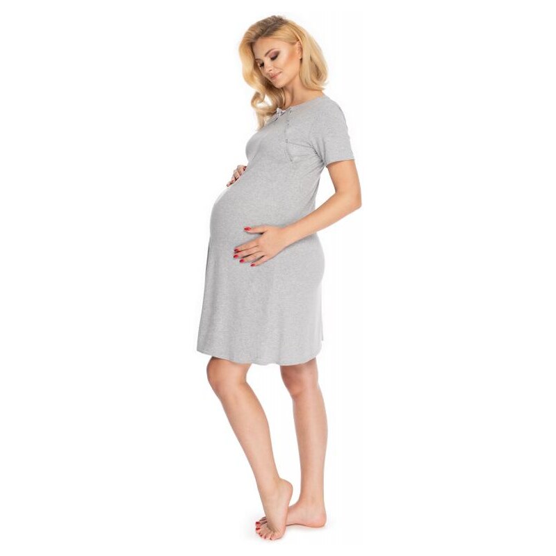 ProMamku Těhotenská a kojící noční košile s dětskými nohama na břiše v šedé barvě