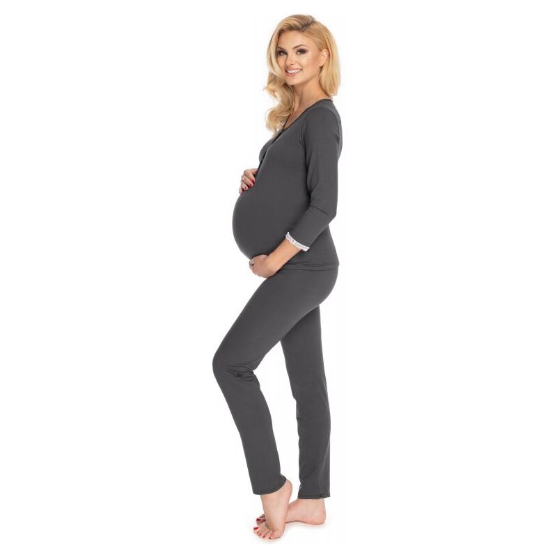 ProMamku Tmavošedé těhotenské a kojící pyžamo s kalhotami s břišním panelem