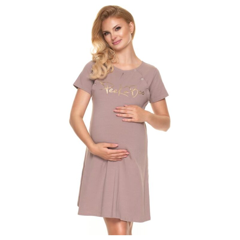 ProMamku Těhotenská a kojící noční košile v béžové barvě s nápisem