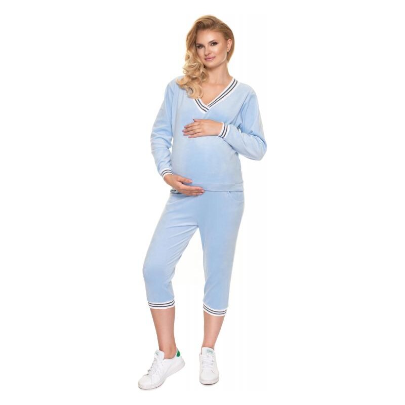 ProMamku Těhotenská velurová souprava na spaní v modré barvě