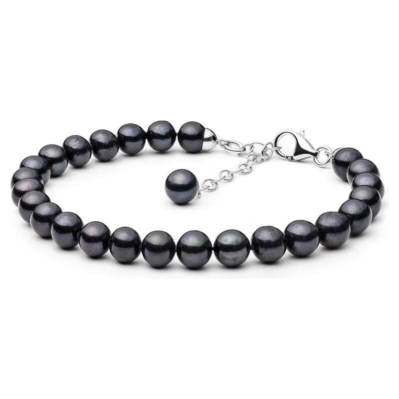 Gaura Pearls Perlový náramek Sebastian - černá řiční perla, stříbro 925/1000