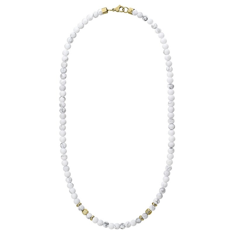 Manoki Pánský korálkový náhrdelník Angelo Gold - 6 mm přírodní bílý howlit