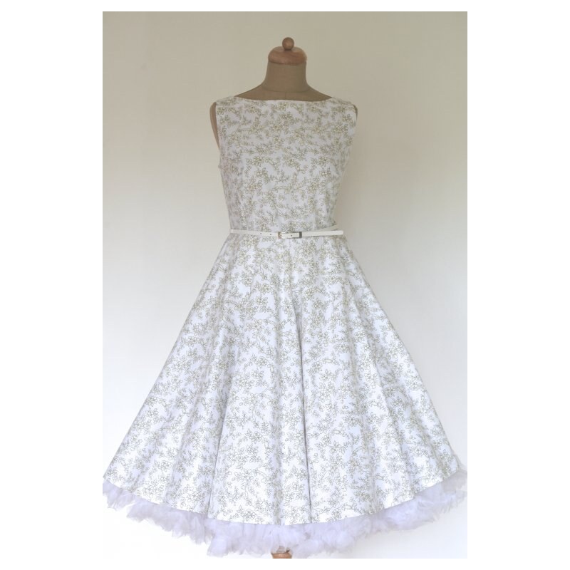 MiaBella SUSAN retro šaty bílé s jemným vzorem Barva jako na obrázku, 38