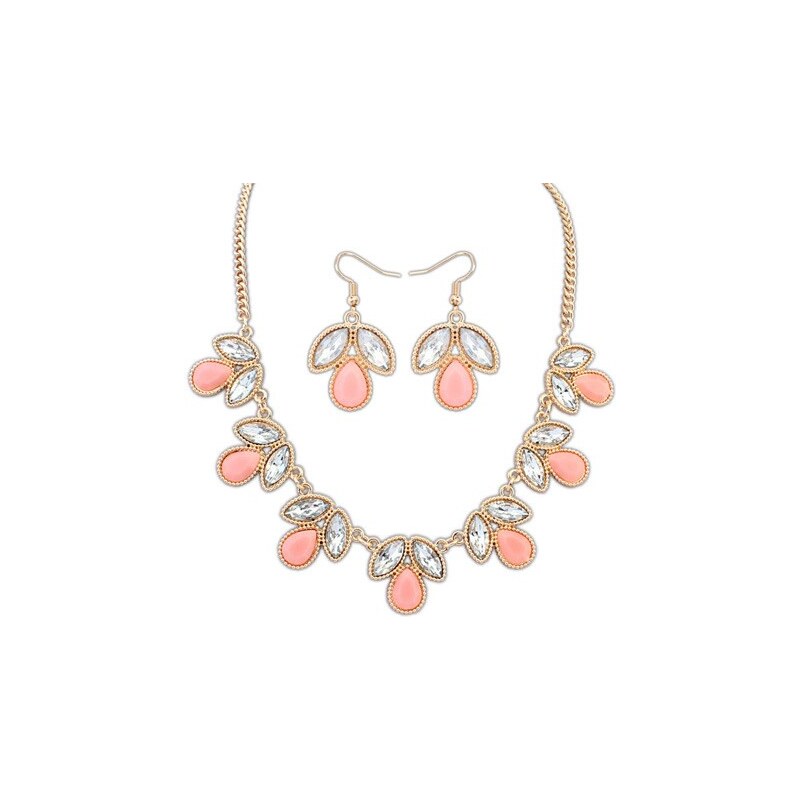 FJ Růžový kamínkový náhrdelník a naušnice