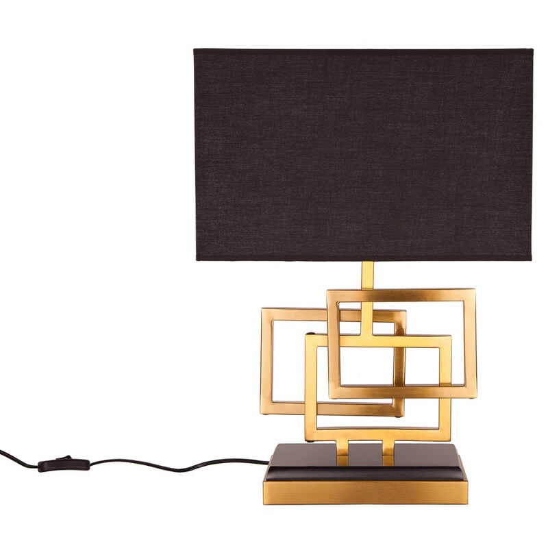 Moebel Living Zlatá kovová stolní lampa s černým stínidlem Madis 56 cm