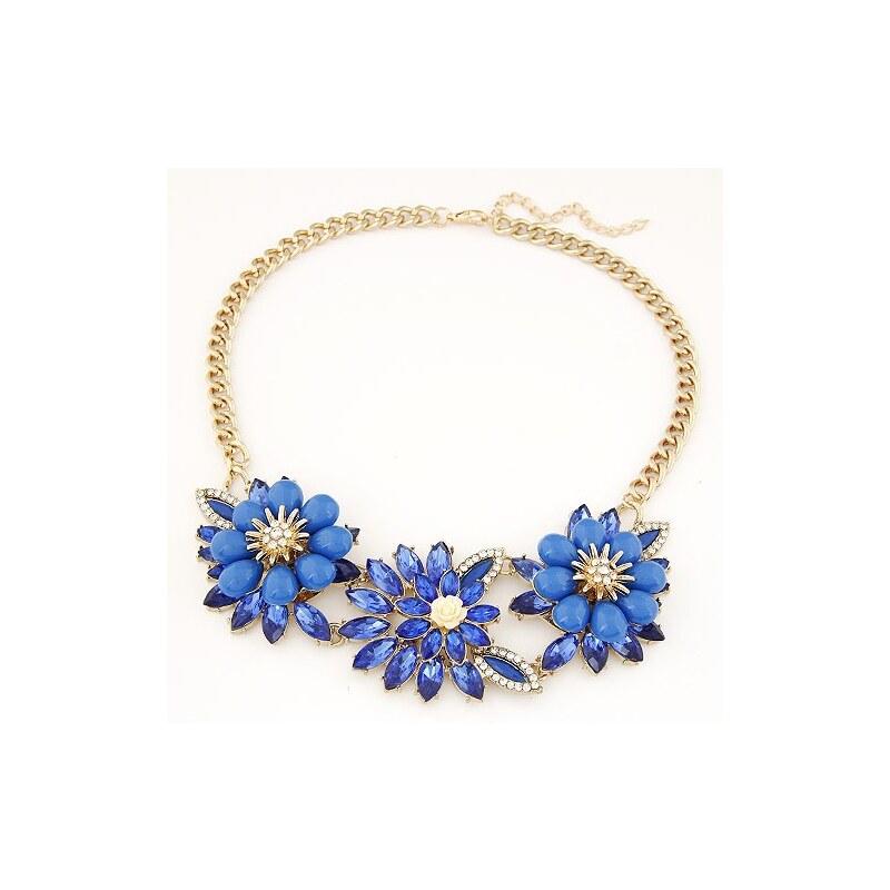 FJ Modrý náhrdelník ve tvaru květin s kamínky