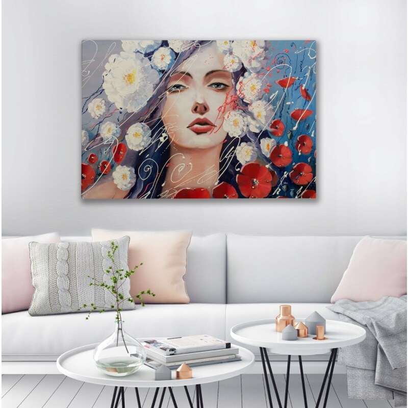 YESTU Obraz na plátně 120x80cm,3D efekt, žena s květy,vícebarevný