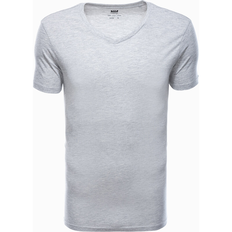 Ombre Clothing Bavlněná trička V-NECK 3-pack - šedá melanž V10 Z29