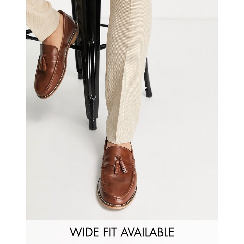 ASOS DESIGN tassel loafers in tan leather with natural sole